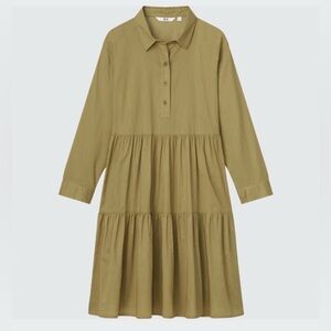 Uniqlo Cotton Tiered 3/4-Sleeve Mini Dress khaki green